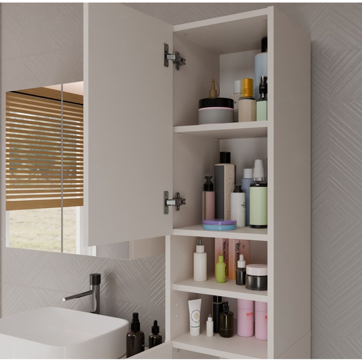 Szafka Łazienkowa Słupek 32 cm MARBELA 1.0 Regał Słupek 2 Drzwi KASZMIR BEŻ