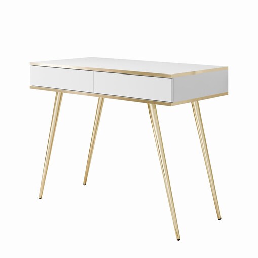 Konsola OXFORD z szufladami na złotym stelażu, biały mat