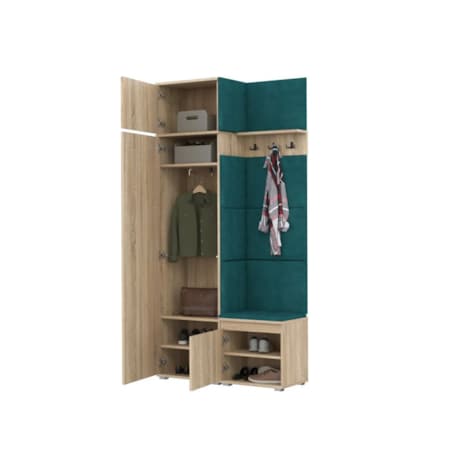 Garderoba z siedziskiem i nadstawką do przedpokoju SINGAPUR 104 dąb sonoma/zielony