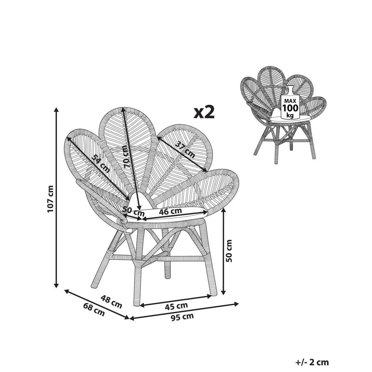 Krzesło ogrodowe Zestaw 2 Rattan Beżowy FLORENTINE