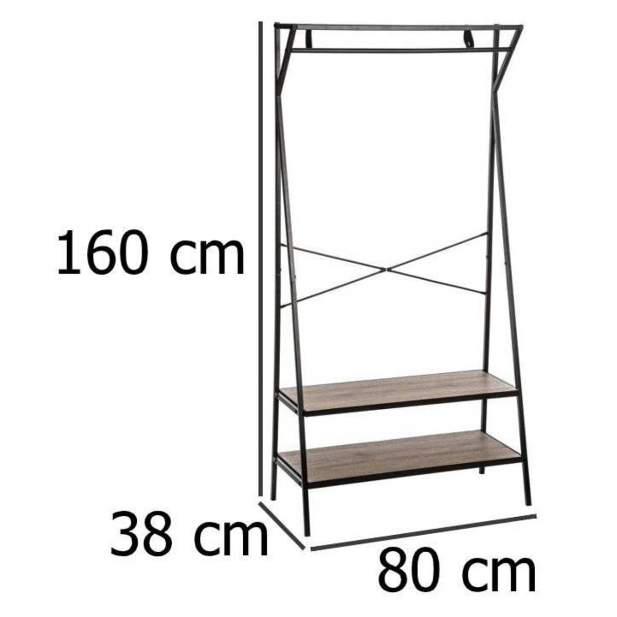 Wieszak na ubrania z półkami na buty, 160 x 80 x 38 cm, drążek, otwarta szafa