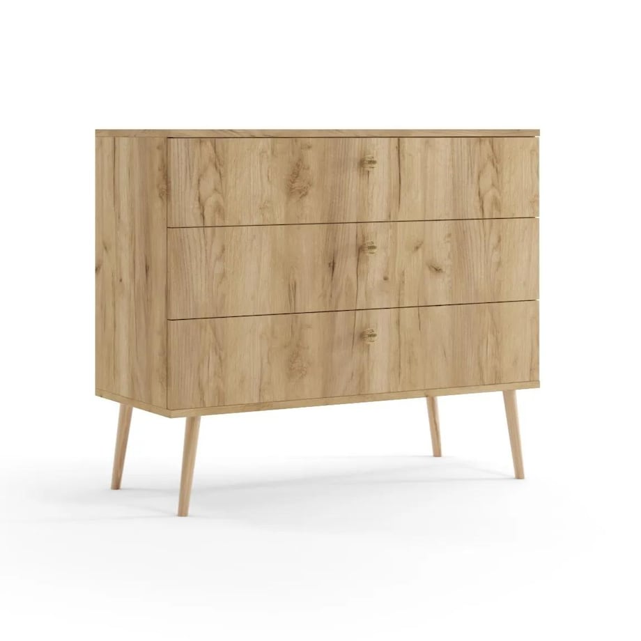 Komoda LEBEL 2 z szufladami 100cm dąb craft złoty