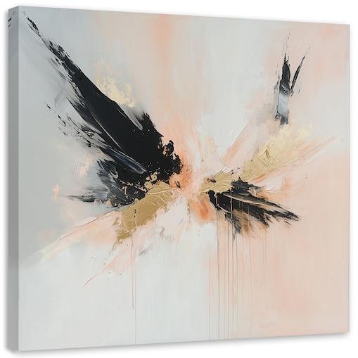 Feeby Obraz, Nowoczesna Abstrakcja Plamy czarny złoty beżowy 30x30