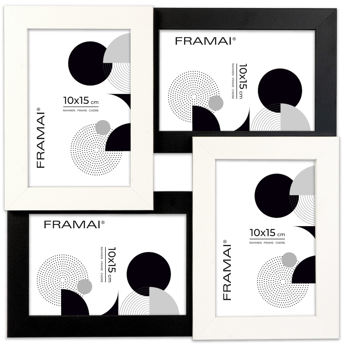 Multirama ramka na zdjęcia. Czarno-biała multirama na cztery zdjęcia 10x15 cm Ramka na zdjęcia 4 w 1 MULTI HEN 1-2 FRAMAI