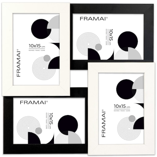 Multirama ramka na zdjęcia. Czarno-biała multirama na cztery zdjęcia 10x15 cm Ramka na zdjęcia 4 w 1 MULTI HEN 1-2 FRAMAI