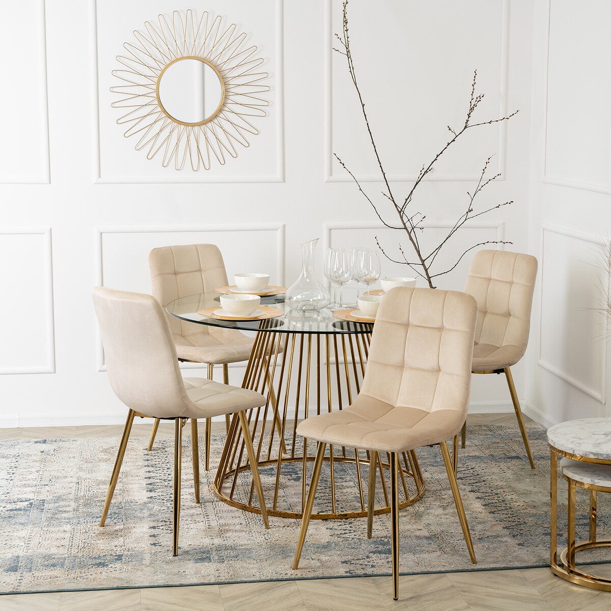 Krzesło Welurowe Glamour Złote Nogi Do Jadalni Salonu Toaletki Kremowe YORK
