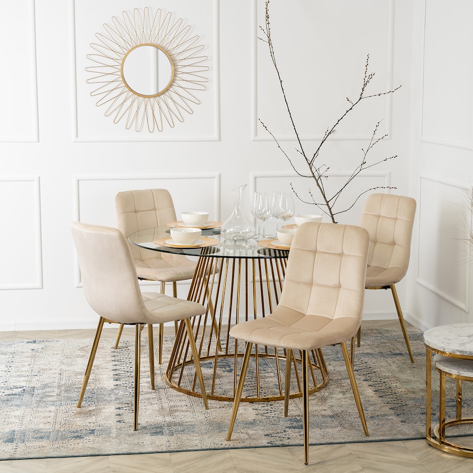 Krzesło Welurowe Glamour Złote Nogi Do Jadalni Salonu Toaletki Kremowe YORK