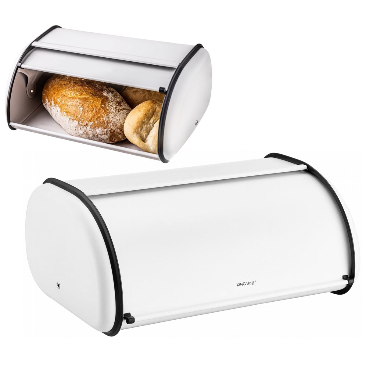 Chlebak stalowy duży 44cm biały matowy pojemnik na chleb pieczywo bułki KINGHOFF