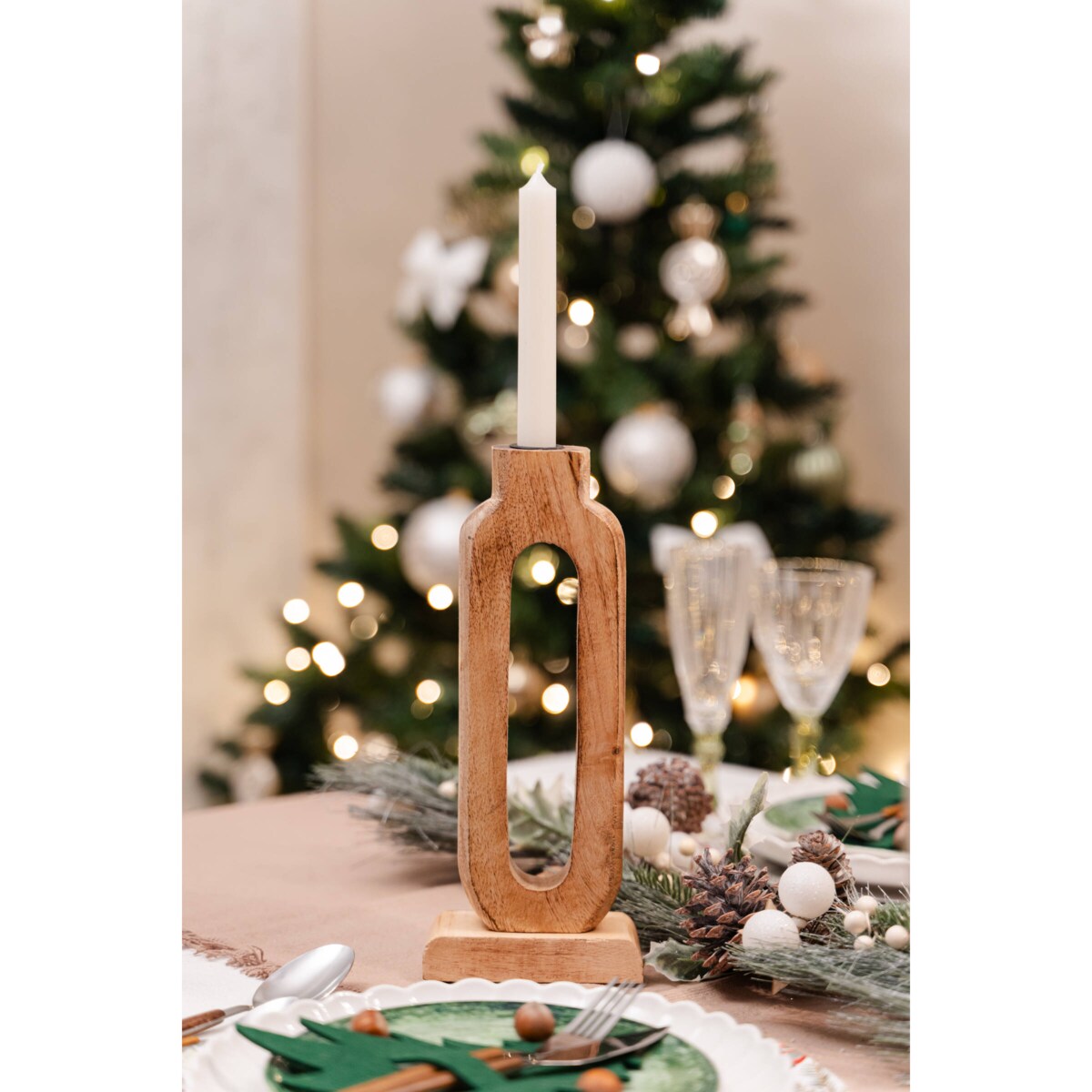 Drewniany świecznik, drewno mango, 11,5 x 30 cm