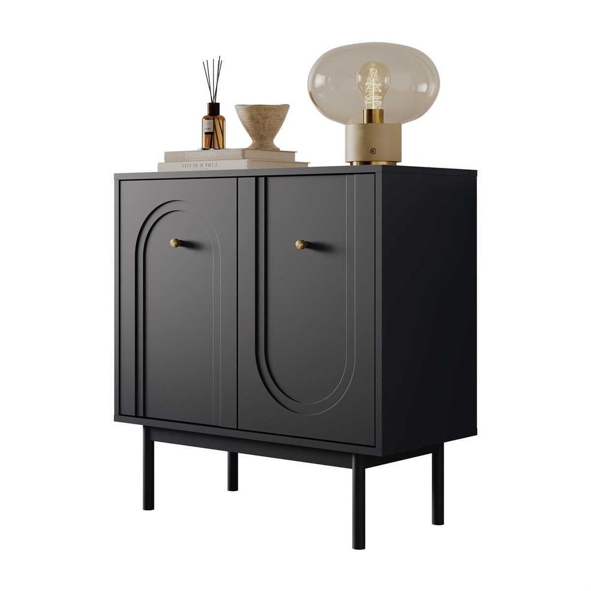 Komoda LIBERTY 2D na drewnianych nóżkach, czarna