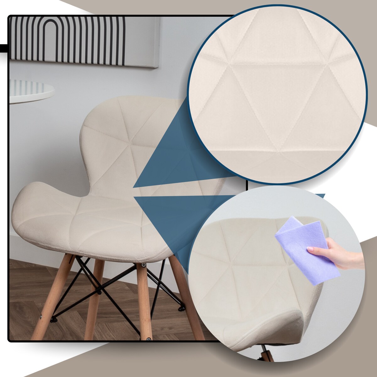 Krzesło Tapicerowane Welurowe Do Jadalni Salonu Pikowane Skandynawskie