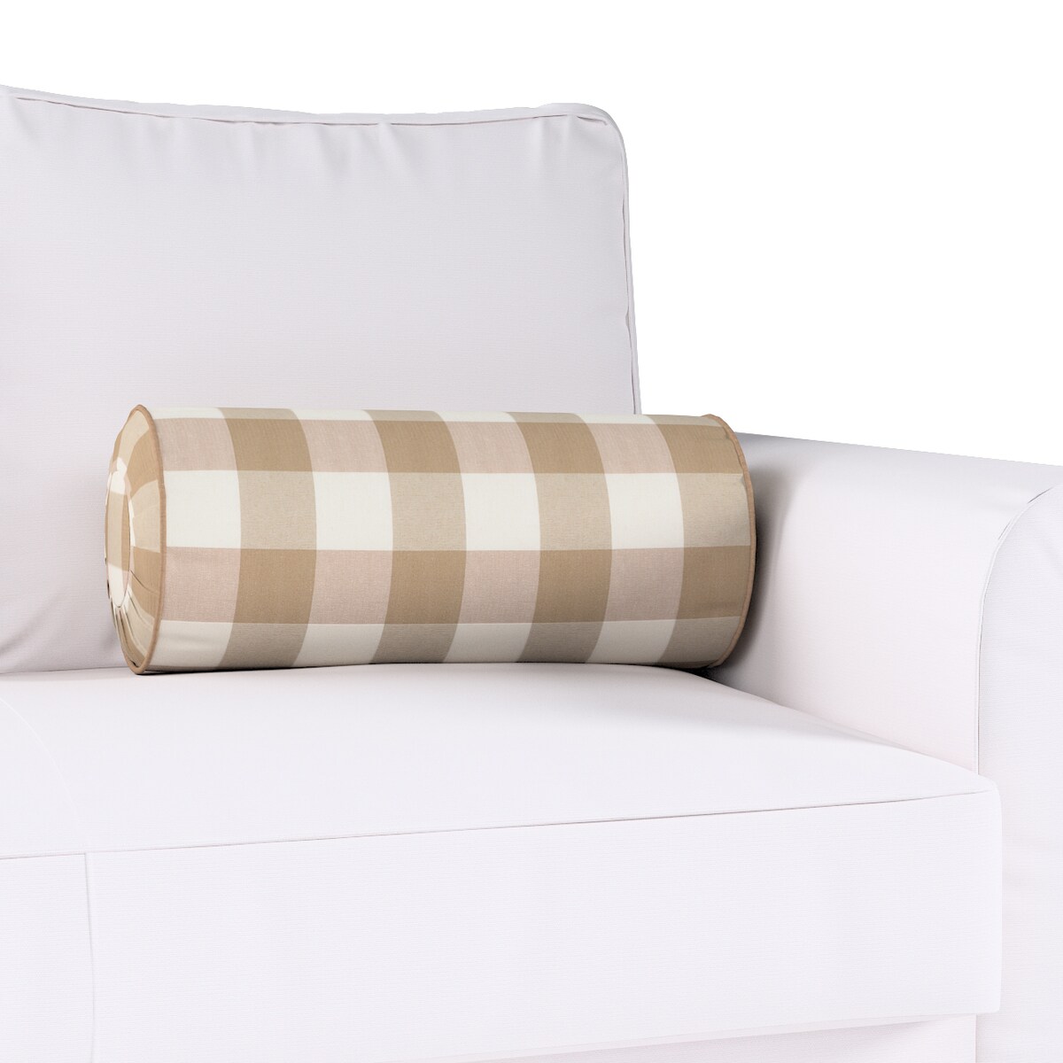 Poduszka wałek z zakładkami, beżowo-biała krata (5,5x5,5cm), Ø20 x 50 cm, Quadro