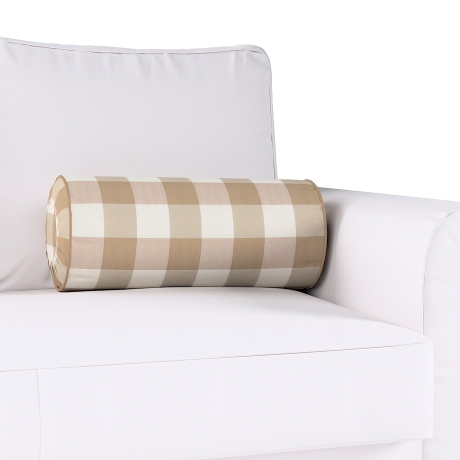 Poduszka wałek z zakładkami, beżowo-biała krata (5,5x5,5cm), Ø20 x 50 cm, Quadro