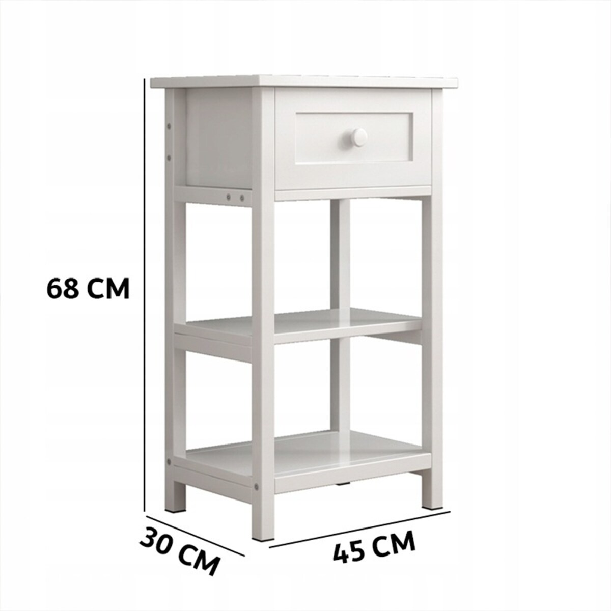 Stolik nocny boczny drewniany z szufladą 2 półkami loft nowoczesny 45 cm