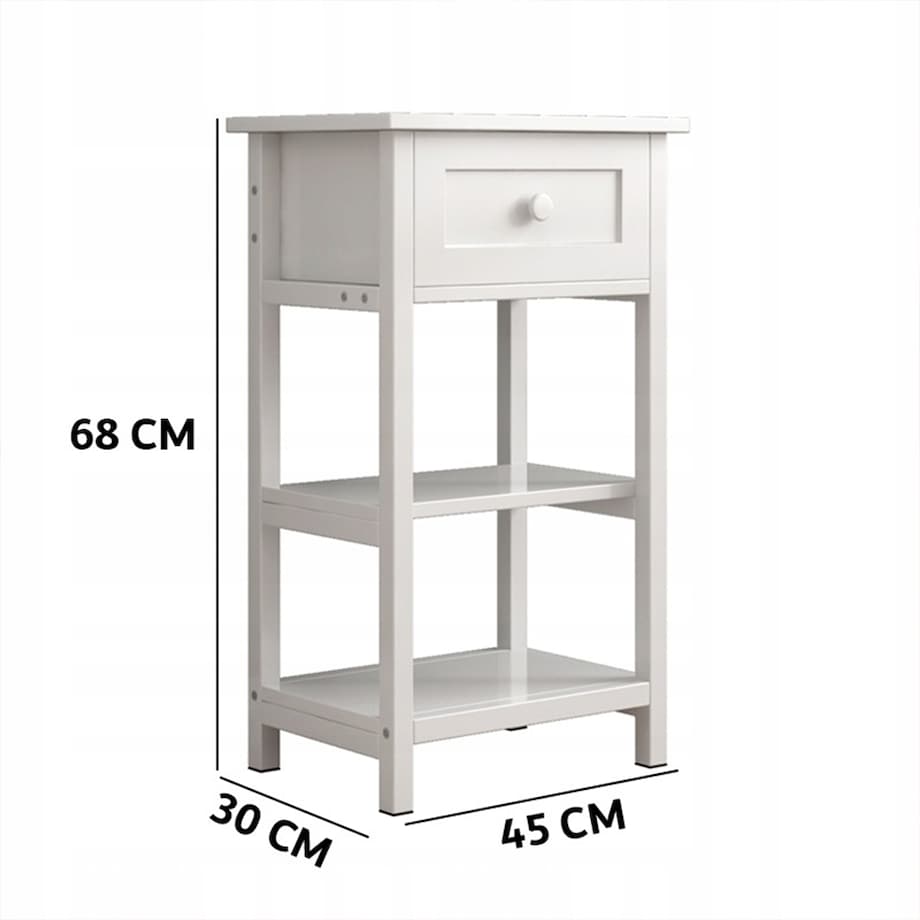 Stolik nocny boczny drewniany z szufladą 2 półkami loft nowoczesny 45 cm
