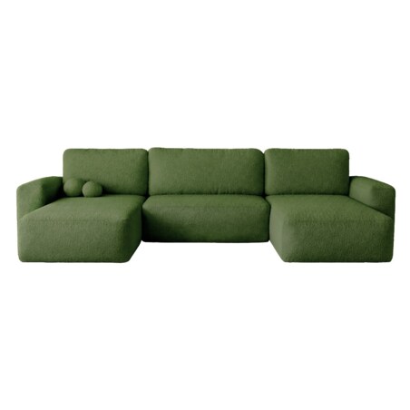 Narożnik U ILO z pojemnikiem na pościel i funkcja spania, zielony