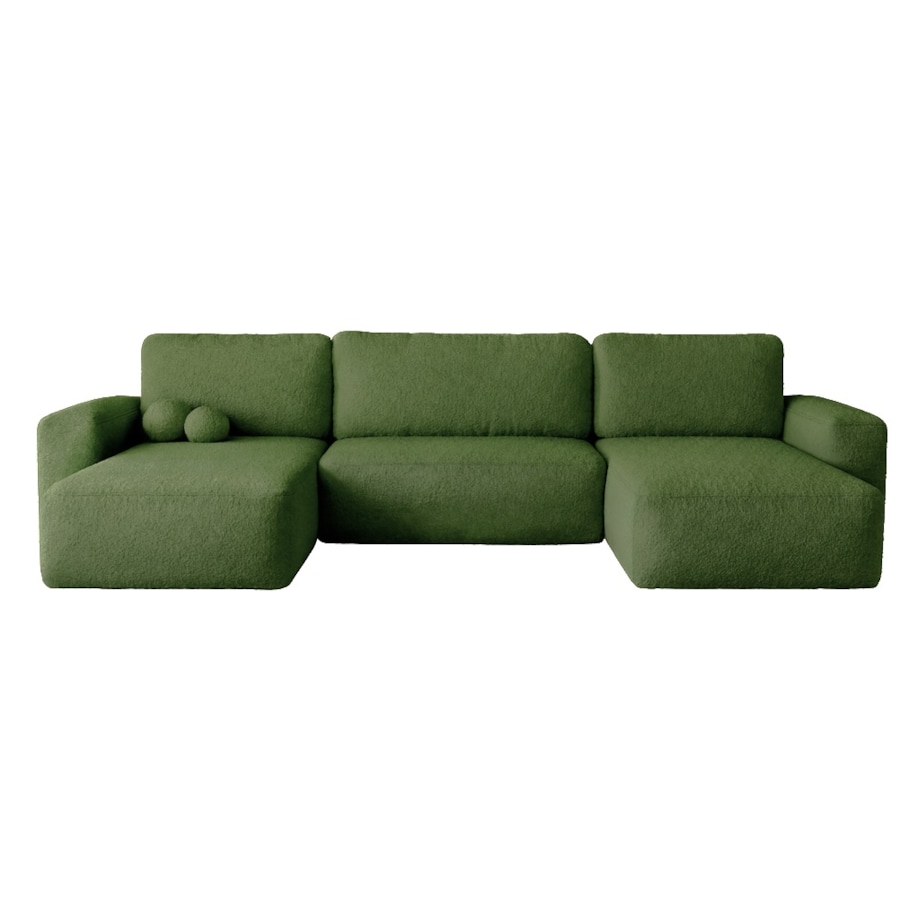 Narożnik U ILO z pojemnikiem na pościel i funkcja spania, zielony