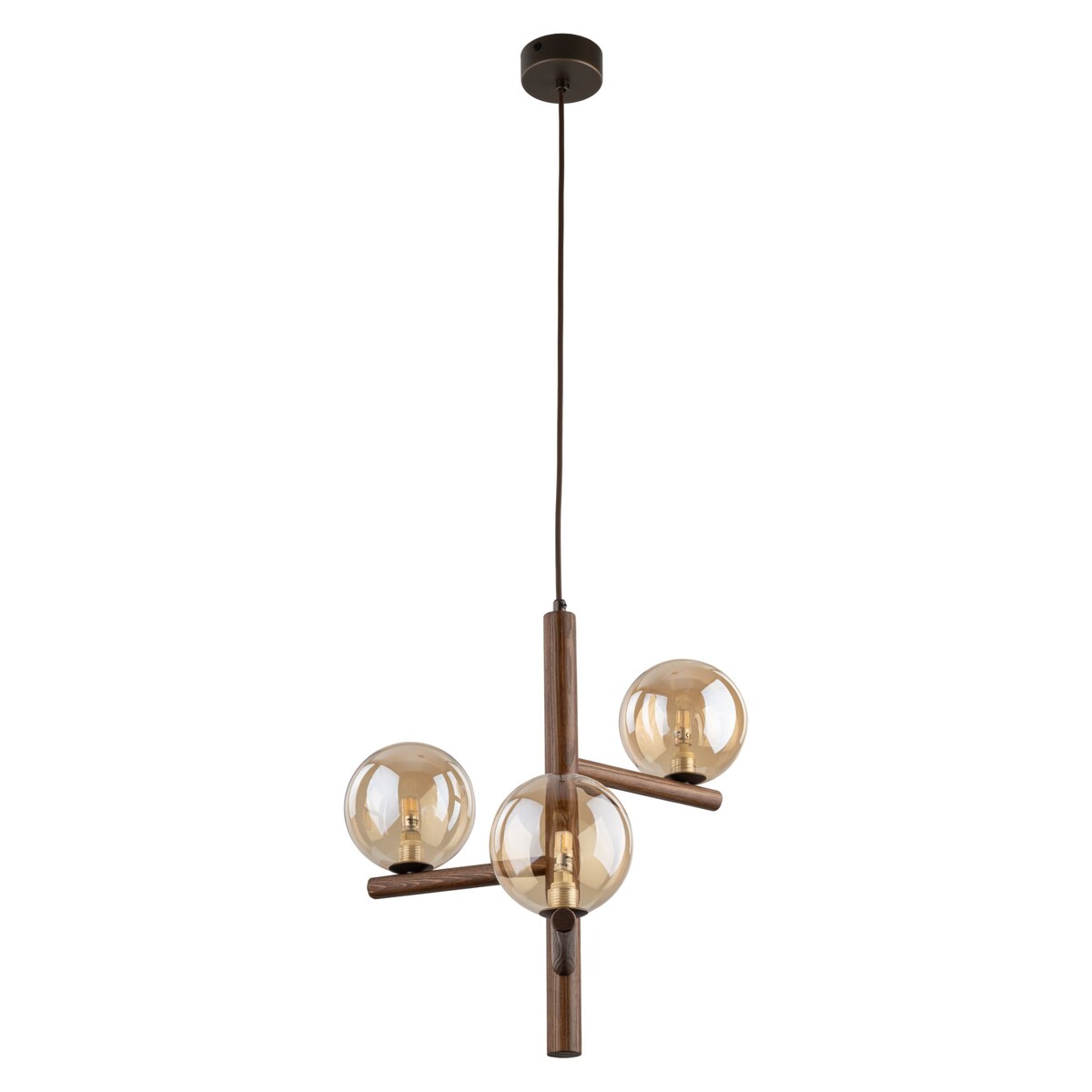 Żyrandol TK Lighting ESTERA WOOD 11095 drewniany 3xG9 regulowana wysokość bursztynowe szkło
