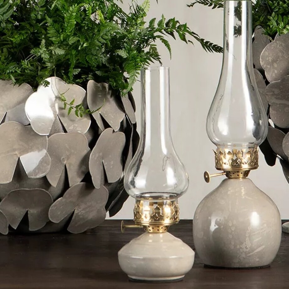 ŚWIECZNIK LAMPA NAFTOWA TEALIGHT IMITACJA skandynawski beżowa do salonu