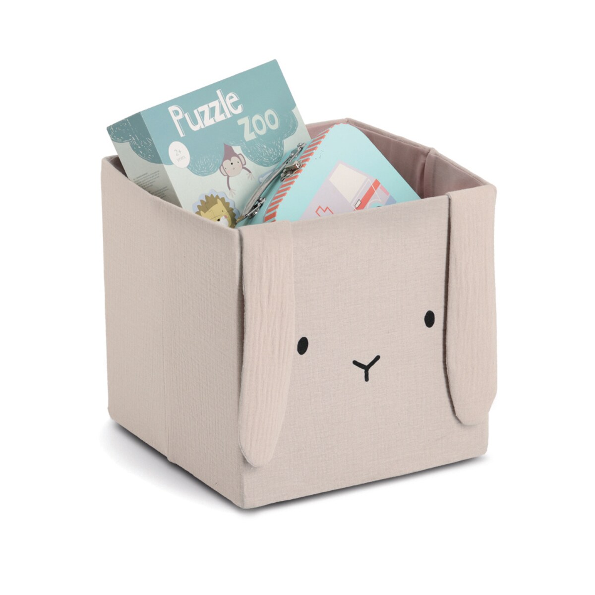 Pojemnik na zabawki muślinowy COZY KIDS z uszkami, 28 x 28 x 28 cm