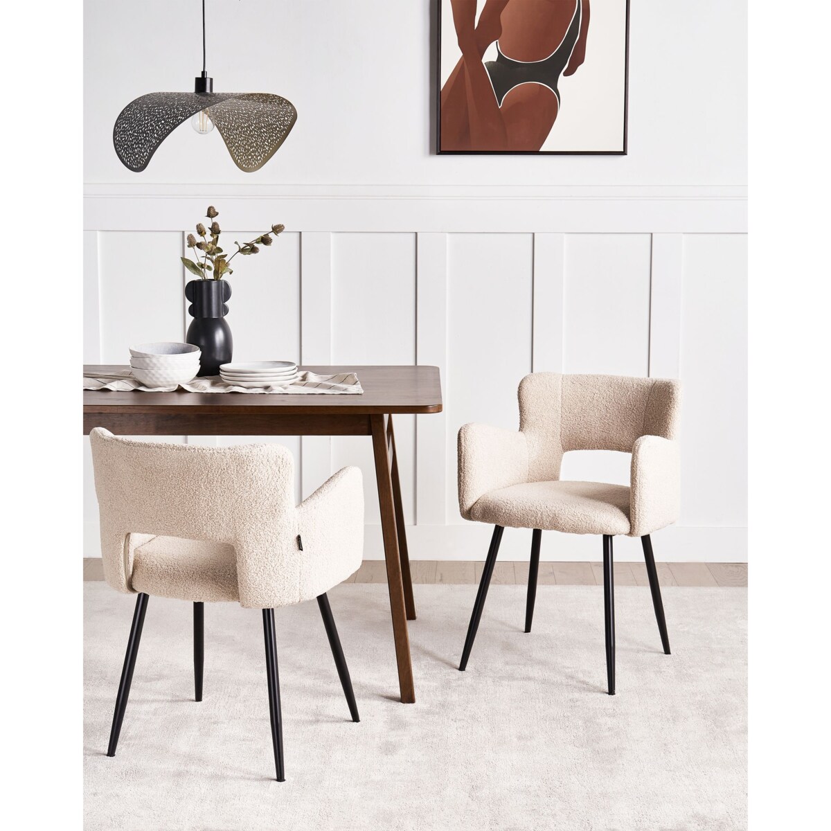 Zestaw 2 krzeseł do jadalni SANILAC Boucle Beżowy