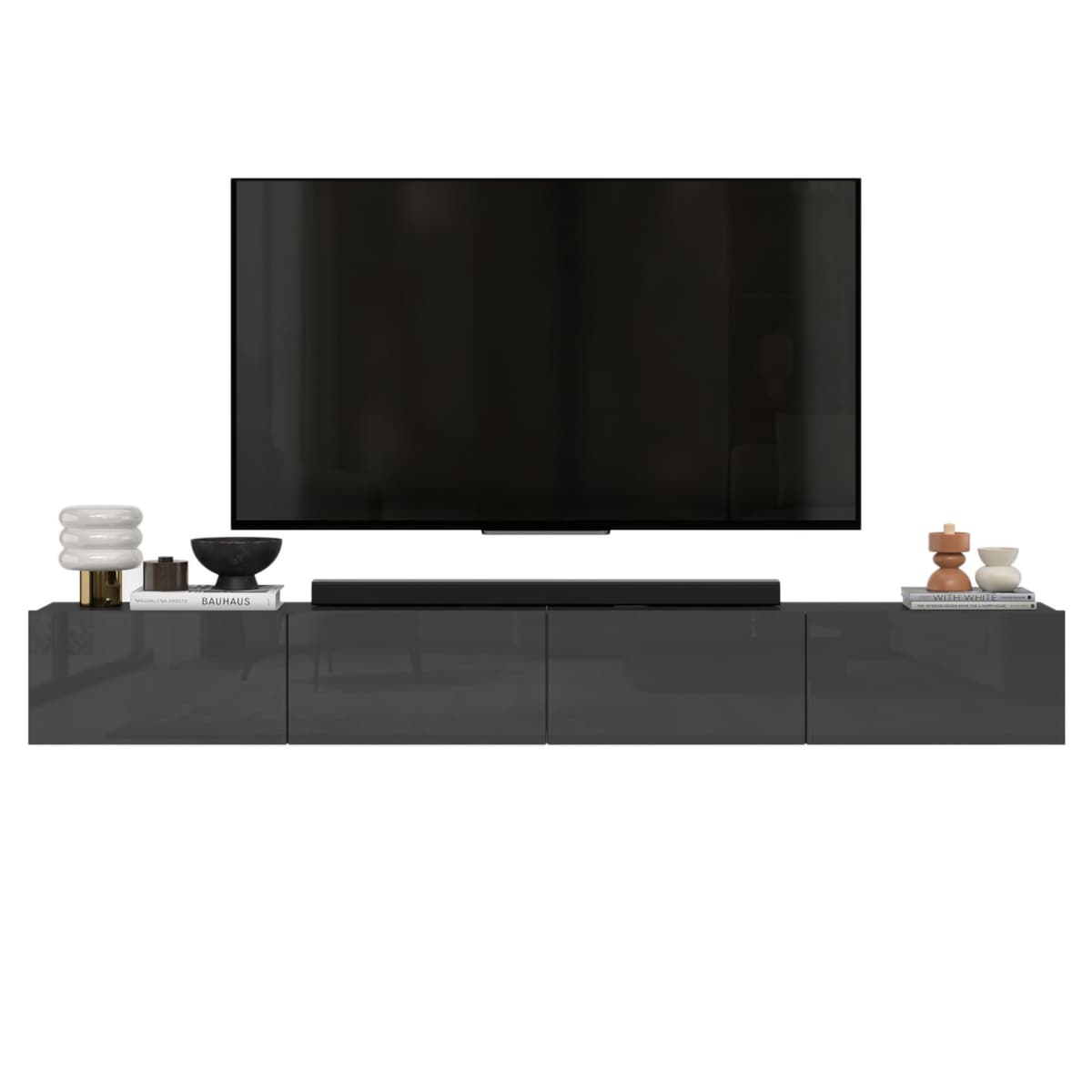 Szafka RTV Glamour Wisząca Komoda RTV Fronty Czarny połysk 240 cm