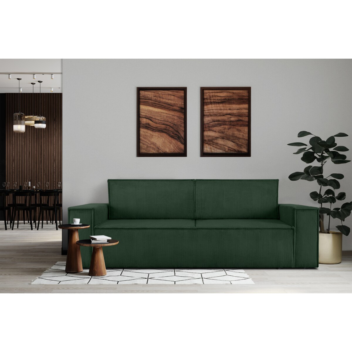 KONSIMO NAPI Sofa 3-osobowa z pojemnikiem na łóżko, kolor ciemnozielony