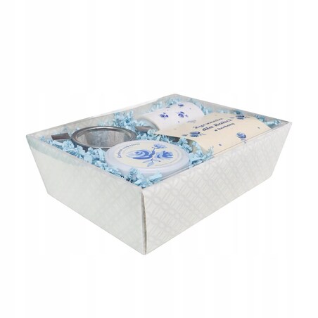 ZESTAW PREZENTOWY DLA BABCI KUBEK MIX 5 RÓŻNYCH HERBAT ZAPARZACZ ŚWIECA SOJOWA ZAPACHOWA - PREZENT UPOMINEK NA DZIEŃ BABCI 60 70 80 90 100 URODZINY