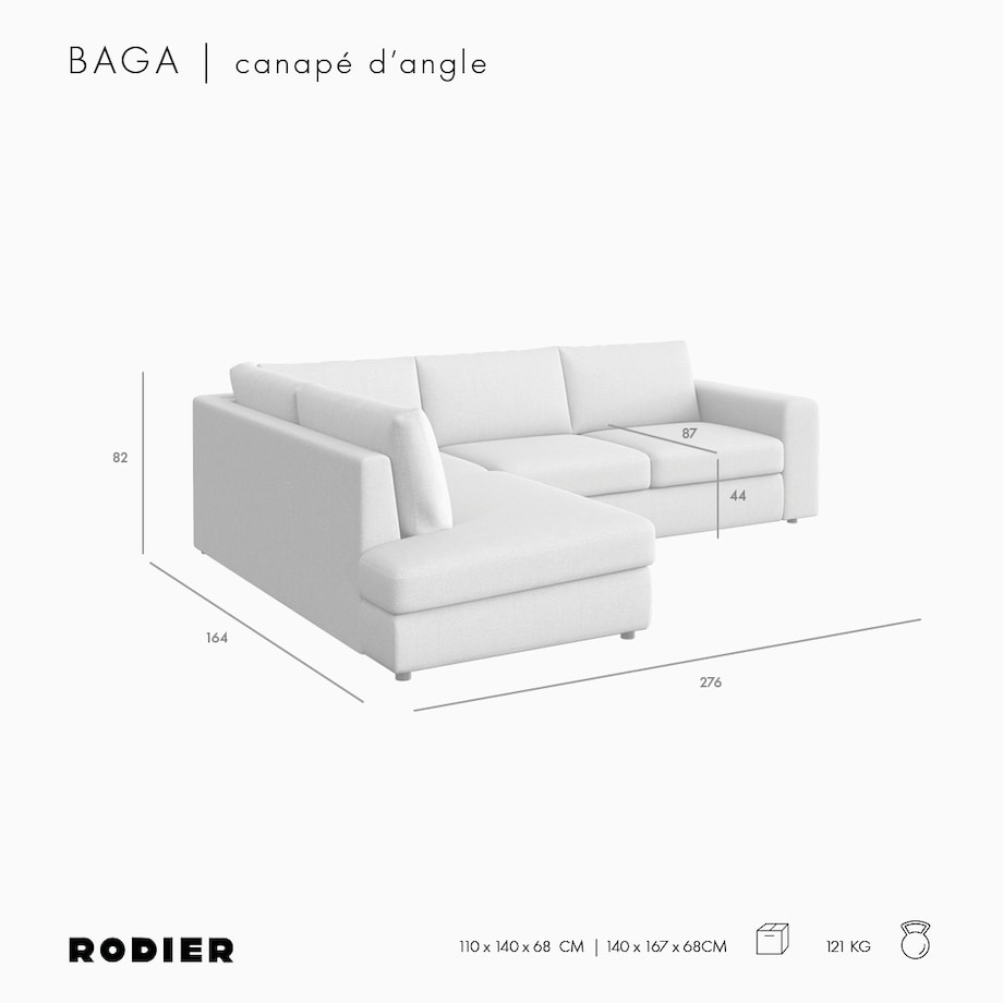 Sofa narożna lewa Baga szara