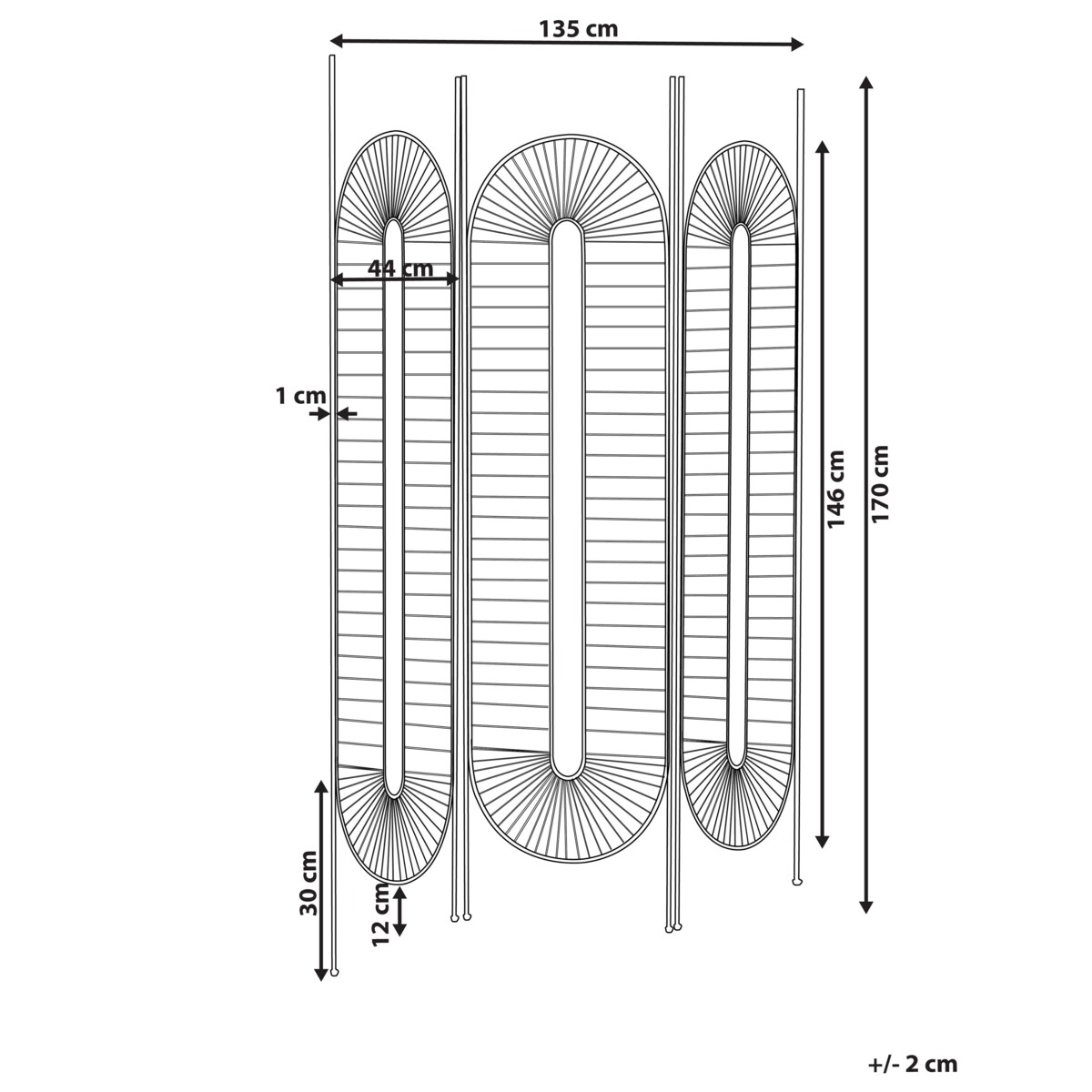 3-panelowy składany parawan pokojowy metalowy 135 x 170 cm czarny NOALE