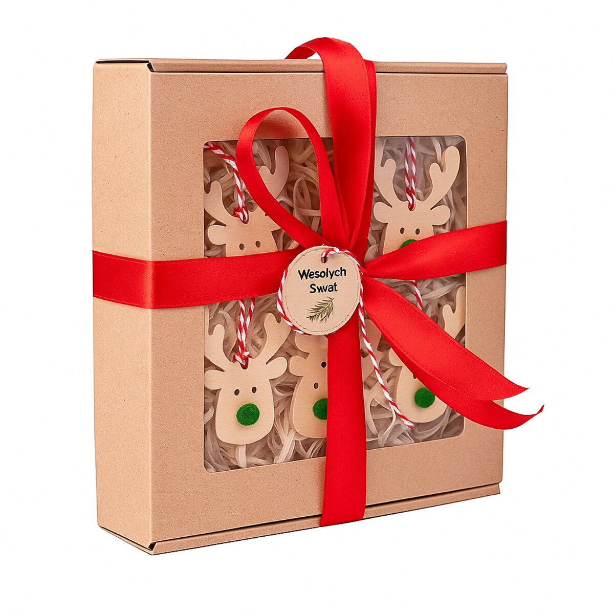 Zawieszki drewniane RENIFERY na choinkę ozdoby zestaw na prezent w pudełku