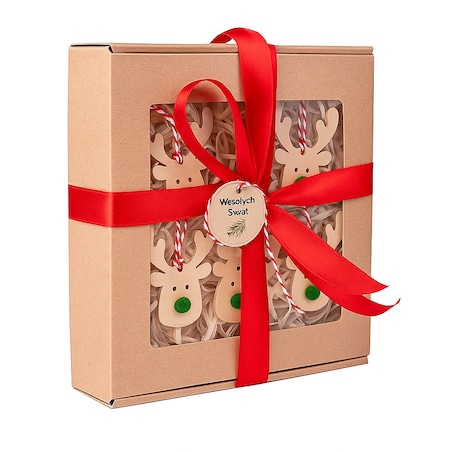 Zawieszki drewniane RENIFERY na choinkę ozdoby zestaw na prezent w pudełku