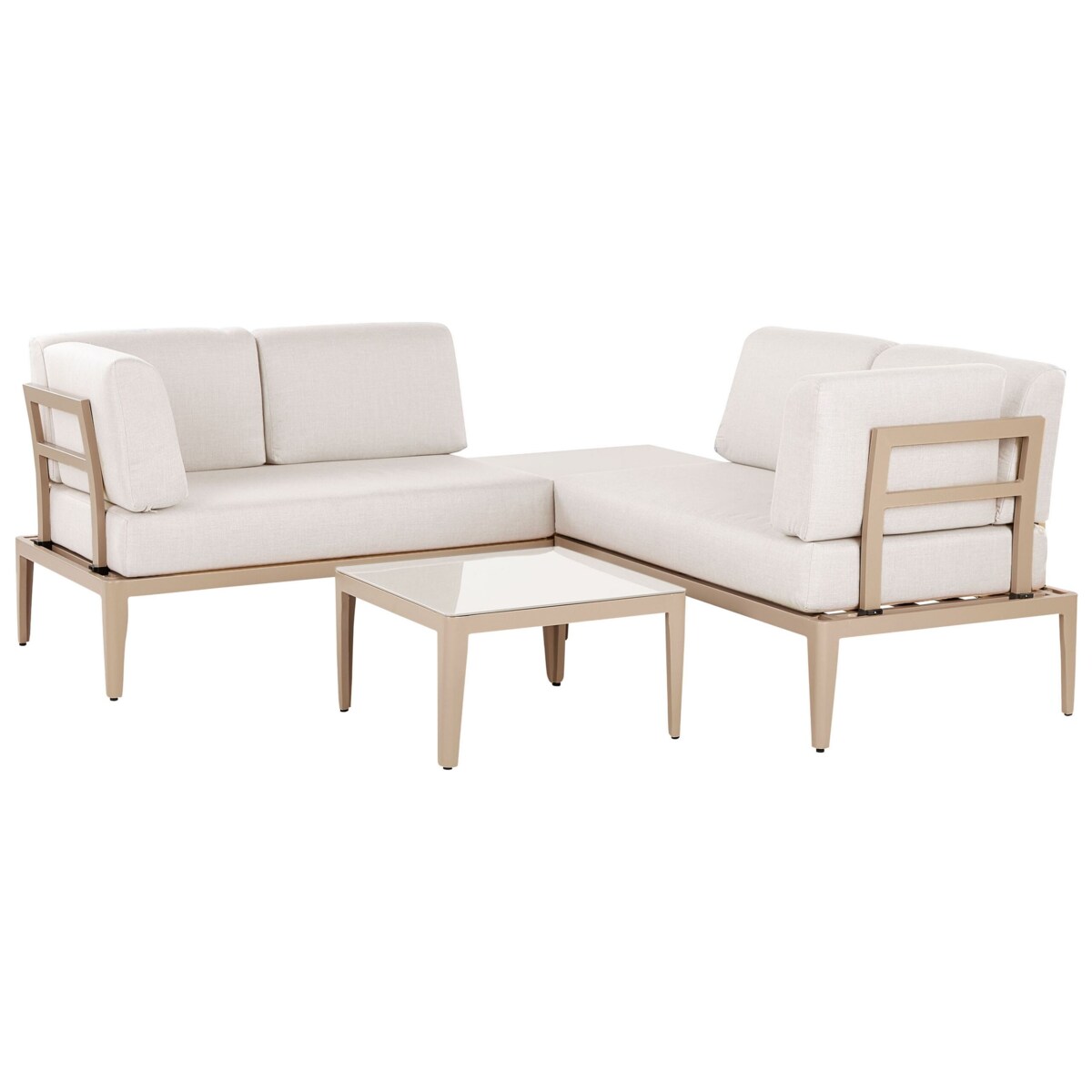 Narożnik ogrodowy ze stolikiem dla 6 osób RIMA III Lewostronny Modułowy Metal Jasnobeżowy