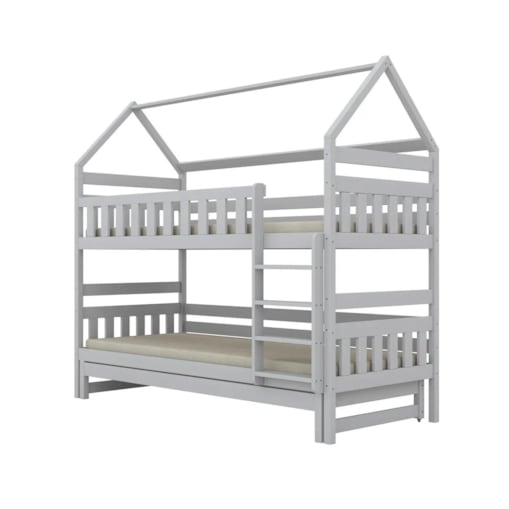 Łóżko piętrowe domek FELIKS 180x90 białe drewniane trzyosobowe