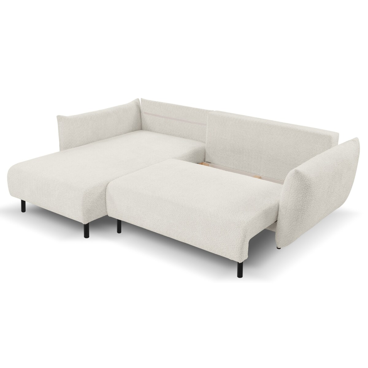 Narożnik DELI z funkcją spania na nóżkach, lewostronny, kremowy