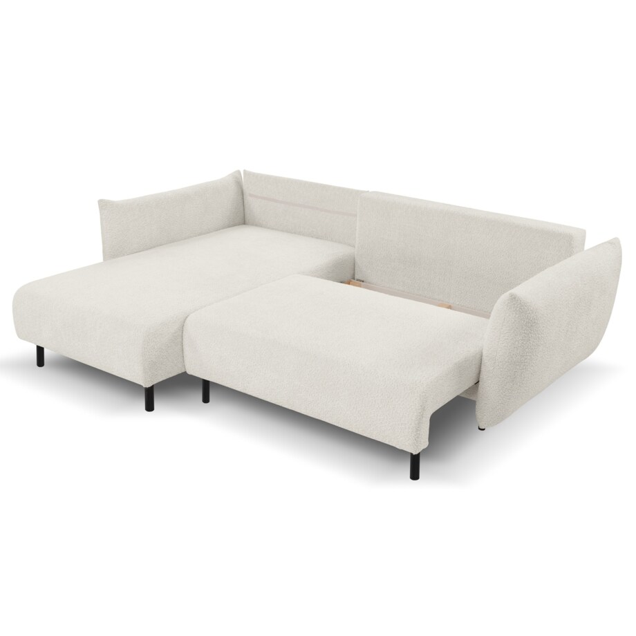 Narożnik DELI z funkcją spania na nóżkach, lewostronny, kremowy