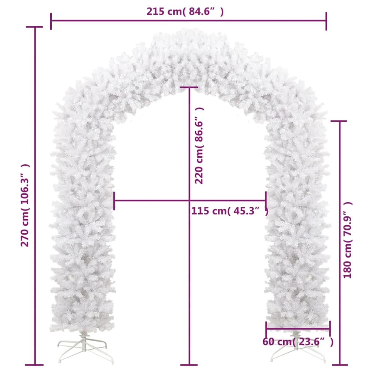 vidaXL Łuk świąteczny z girlandą, biały, 270 cm