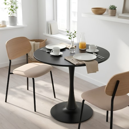 Stół okrągły czarny do salonu jadalni 80 cm nowoczesny minimalistyczny