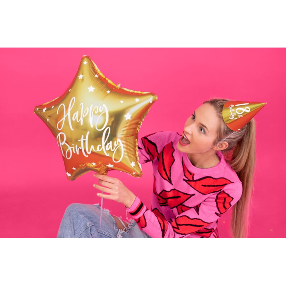 Balon foliowy Happy Birthday, 40cm, złoty