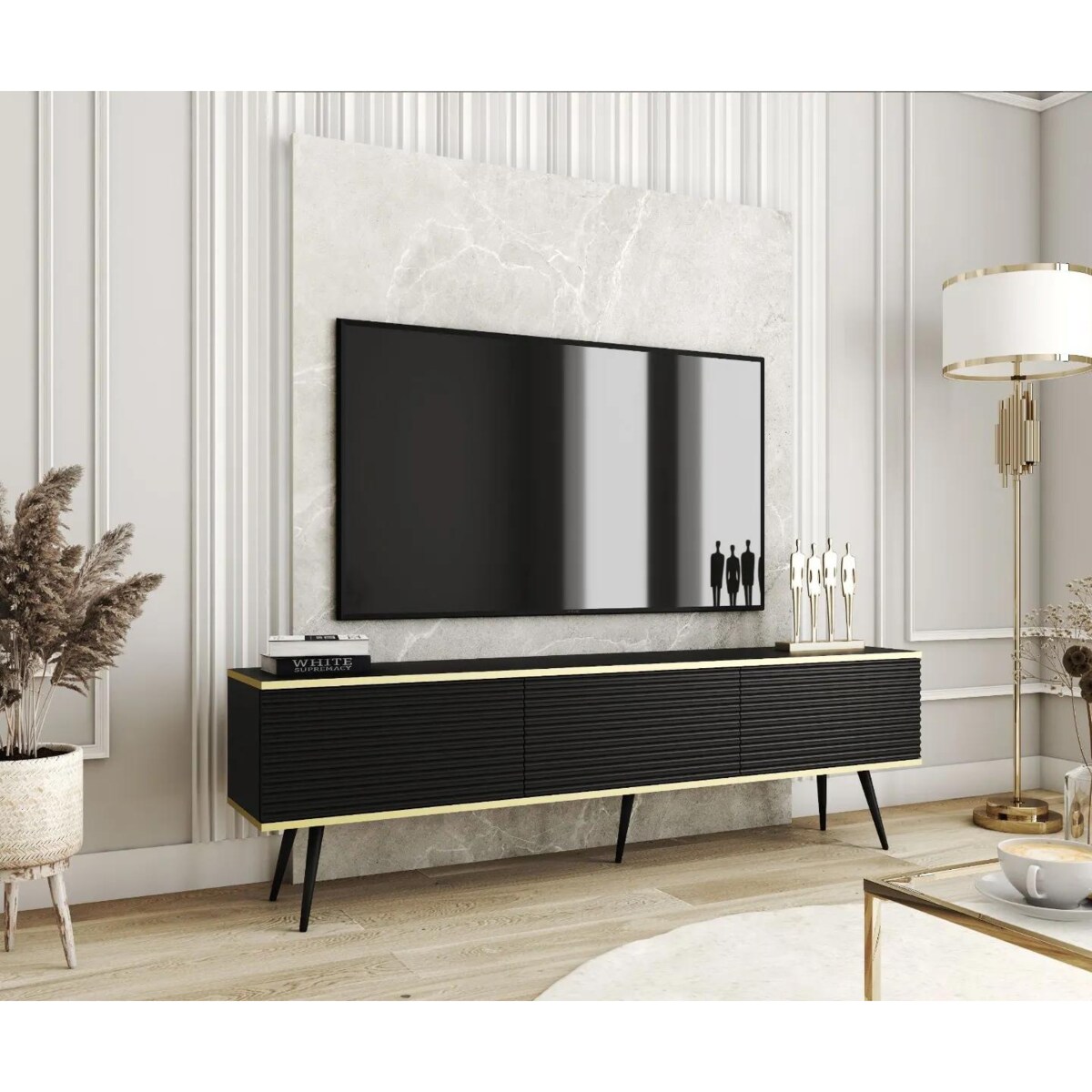 Szafka RTV KARL 3D 175cm wisząca/stojąca czarny mat