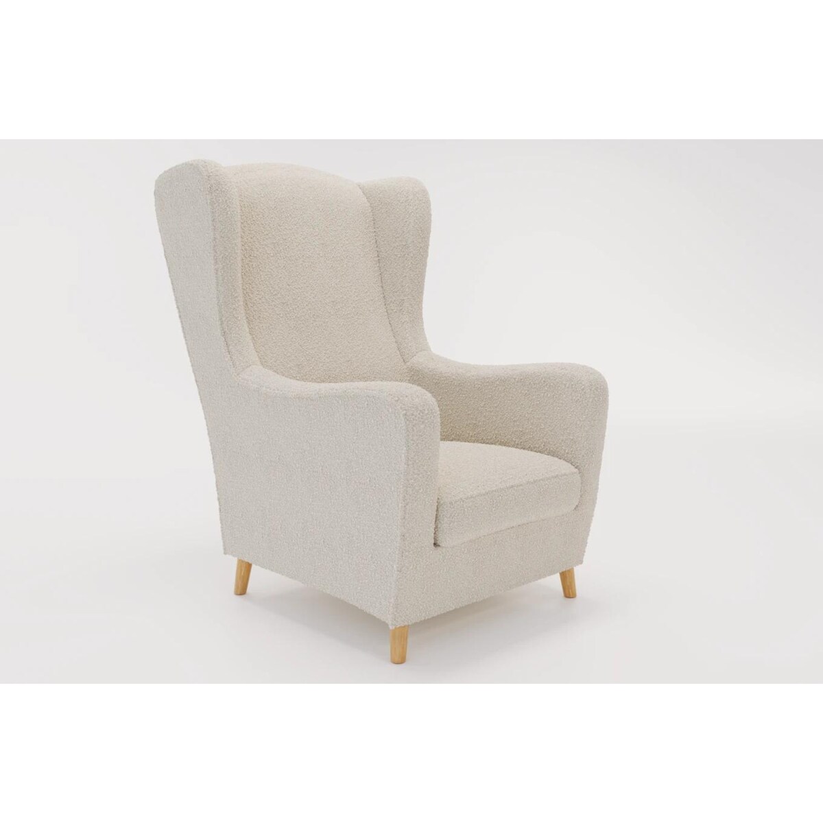 Fotel uszak Skandica AGNETA w tkaninie boucle / nóżki naturalne