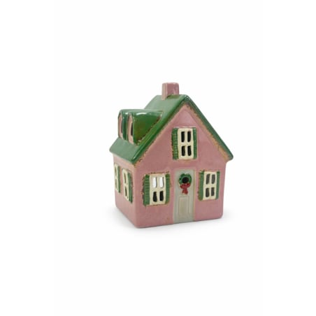 Ceramiczny domek na tea-lighty 18x13,5x10,5 cm KOLOMAN różowy