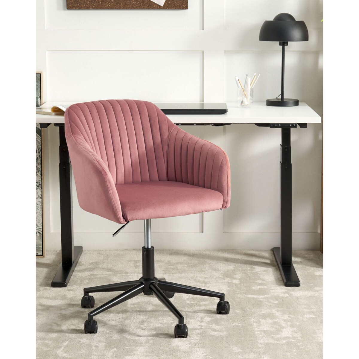 Krzesło biurowe regulowane welurowe różowe VENICE
