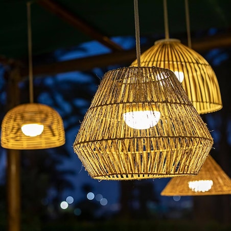 Wisząca lampa boho Sisine LUMSIHXNW King Home IP54 2700K pleciona beżowa