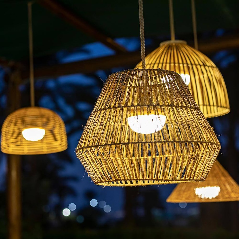 Wisząca lampa boho Sisine LUMSIHXNW King Home IP54 2700K pleciona beżowa