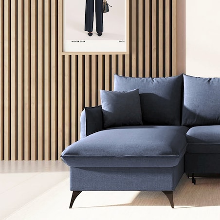 Brim Sofa narożna lewa z funkcją spania i pojemnikiem lewa granatowa