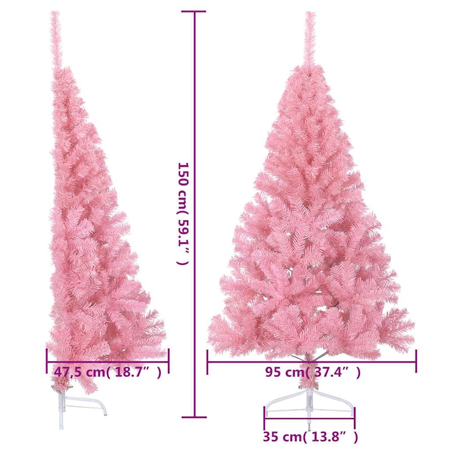 vidaXL Sztuczna choinka połówka ze stojakiem, różowa, 150 cm, PVC