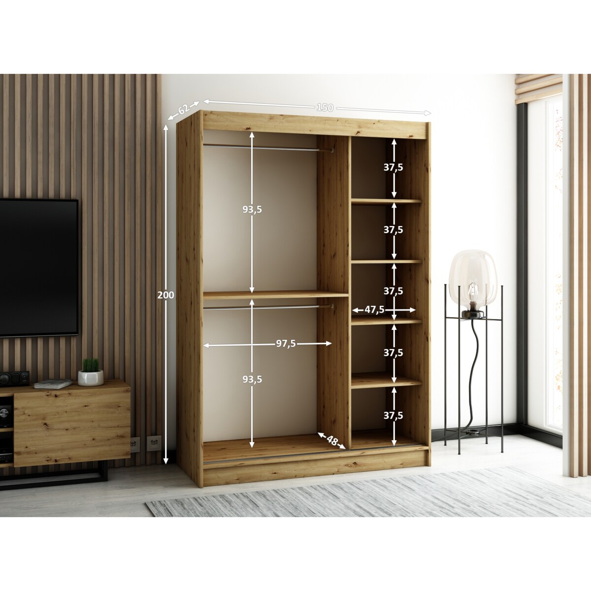 Szafa przesuwna Garderoba LAMELO 2 150 artisan
