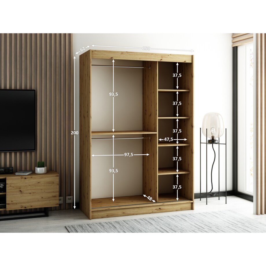 Szafa przesuwna Garderoba LAMELO 2 150 artisan