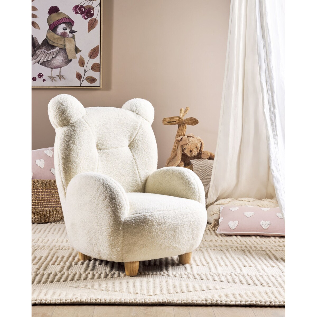 Fotel dziecięcy miś boucle biały MELBU